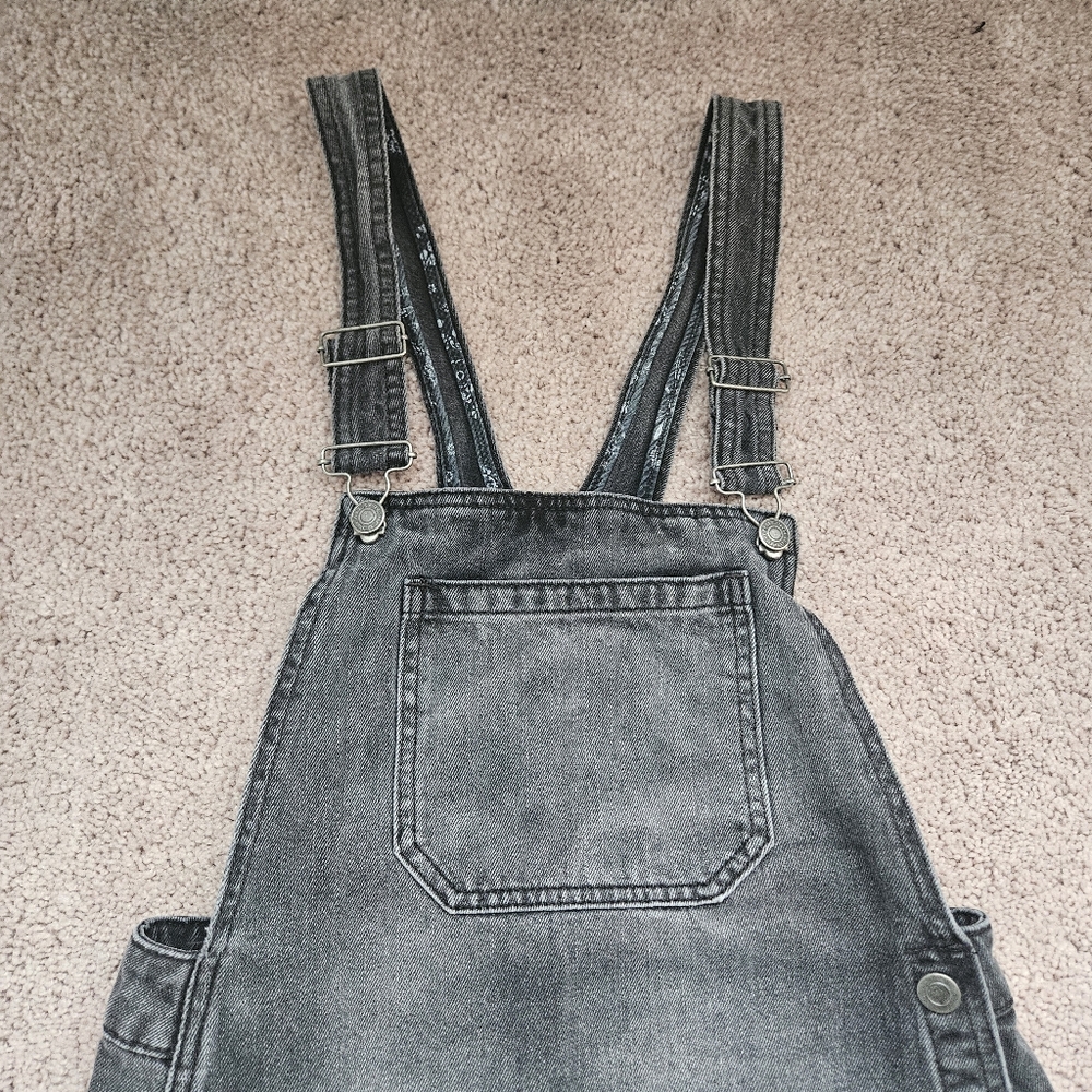 Free People Louise Denim Skirt Overall Rocky Mountain Black Sz 4 with adj Straps - Picture 6 of 8